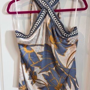 White House Black Market Blue and Gold Floral Tank Top